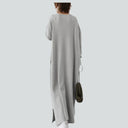 Relaxed Fit V-Neck Maxi Dress with Long Sleeves