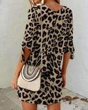 Chic Leopard Print Mid-Length Sleeve Dress