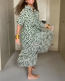 Chic Polka Dot and Geometric Pattern Dress