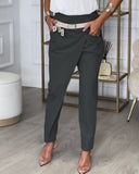 Patchwork Trousers with Statement Belt