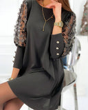 Solid Color Dress with Round Neckline & Puff Sleeves