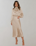 Chic Satin Evening Gown with Long Sleeves