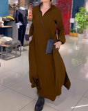Evia - Chic Long Dress with Lapels & Side Slit