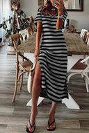 Chic Striped V-Neck Short Sleeve Dress
