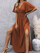 Ruffled Collar Dress with Pleated Waist