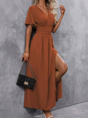 Ruffled Collar Dress with Pleated Waist