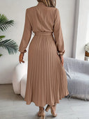 Stylish Solid Color Dress with Pleated Belt