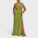 Nicole - Olive Green V-Neck Maxi Dress for Events