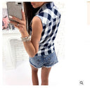 Checkered Button-Up Blouse for Women
