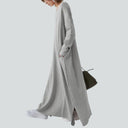 Relaxed Fit V-Neck Maxi Dress with Long Sleeves
