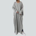 Relaxed Fit V-Neck Maxi Dress with Long Sleeves