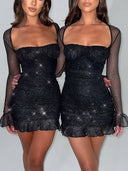 Chic Black Glitter Mini Dress for Night Out