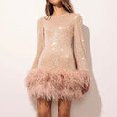 Sequin-Embellished Dress with Feather Trim