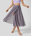 Chic High-Waisted Midi Skirt with Layered Style
