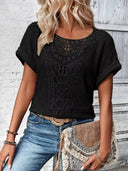 Lace-Insert Round Neck T-Shirt