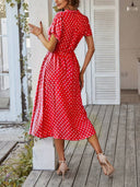 V-Neck Polka Dot A-Line Dress