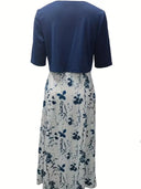 Chic Floral Dress Set with Round Neck Crop Top