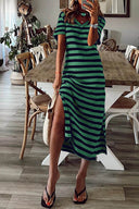 Chic Striped V-Neck Short Sleeve Dress