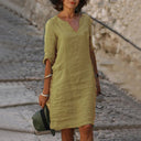 Rona Linen V-Neck Dress with Pockets