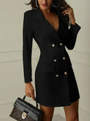 Chic V-Neck Solid Color Blazer Dress