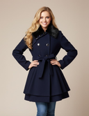 Chic Double-Breasted Belted Coat with Faux Fur Collar for Stylish Occasions