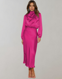 Chic Satin Evening Gown with Long Sleeves