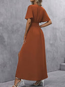 Ruffled Collar Dress with Pleated Waist