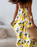 Lemon Print Strappy Dress for Summer