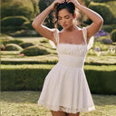 Chic Square Neck Lace Trim Dress