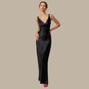 Elegant Satin Maxi Dress with Flowing Waterfall Neckline
