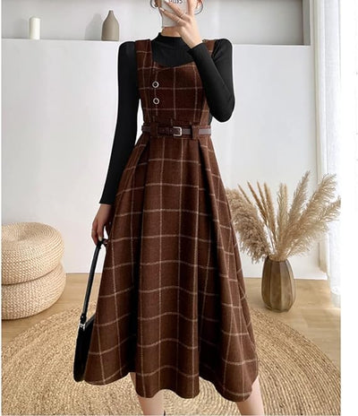 Chic Vintage Checkered Dress for Women