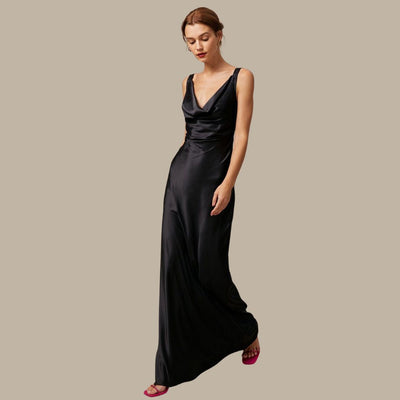Chic Satin Maxi Dress with Draped Neckline