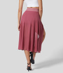 Chic High-Waisted Midi Skirt with Layered Style