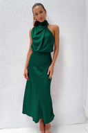 Chic Halter Neck Satin Maxi Dress