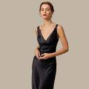Elegant Satin Maxi Dress with Flowing Waterfall Neckline