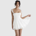 Chic Square Neck Lace Trim Dress