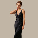 Chic Satin Maxi Dress with Draped Neckline