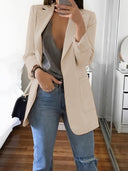Chic Solid Color Business Blazer with Open Front
