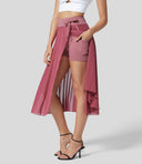 Chic High-Waisted Midi Skirt with Layered Style
