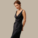 Elegant Satin Maxi Dress with Flowing Waterfall Neckline