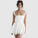 Chic Square Neck Lace Trim Dress
