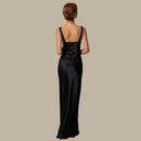 Elegant Satin Maxi Dress with Flowing Waterfall Neckline