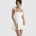Chic Square Neck Lace Trim Dress