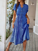 V-Neck Polka Dot A-Line Dress