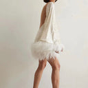 Sequin-Embellished Dress with Feather Trim