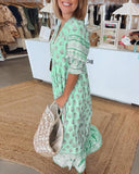 Chic V-Neck Half Sleeve Printed Dress