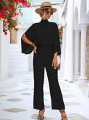 Chic Stand Collar Overall with Slit Sleeves
