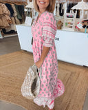 Chic V-Neck Half Sleeve Printed Dress