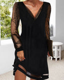 Glitter Sleeve Deep V-Neck Cocktail Dress