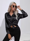 Chic Long Sleeve Satin Blouse